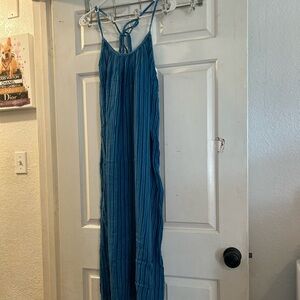 Free People Teal Blue Striped Lightweight Maxi Dress